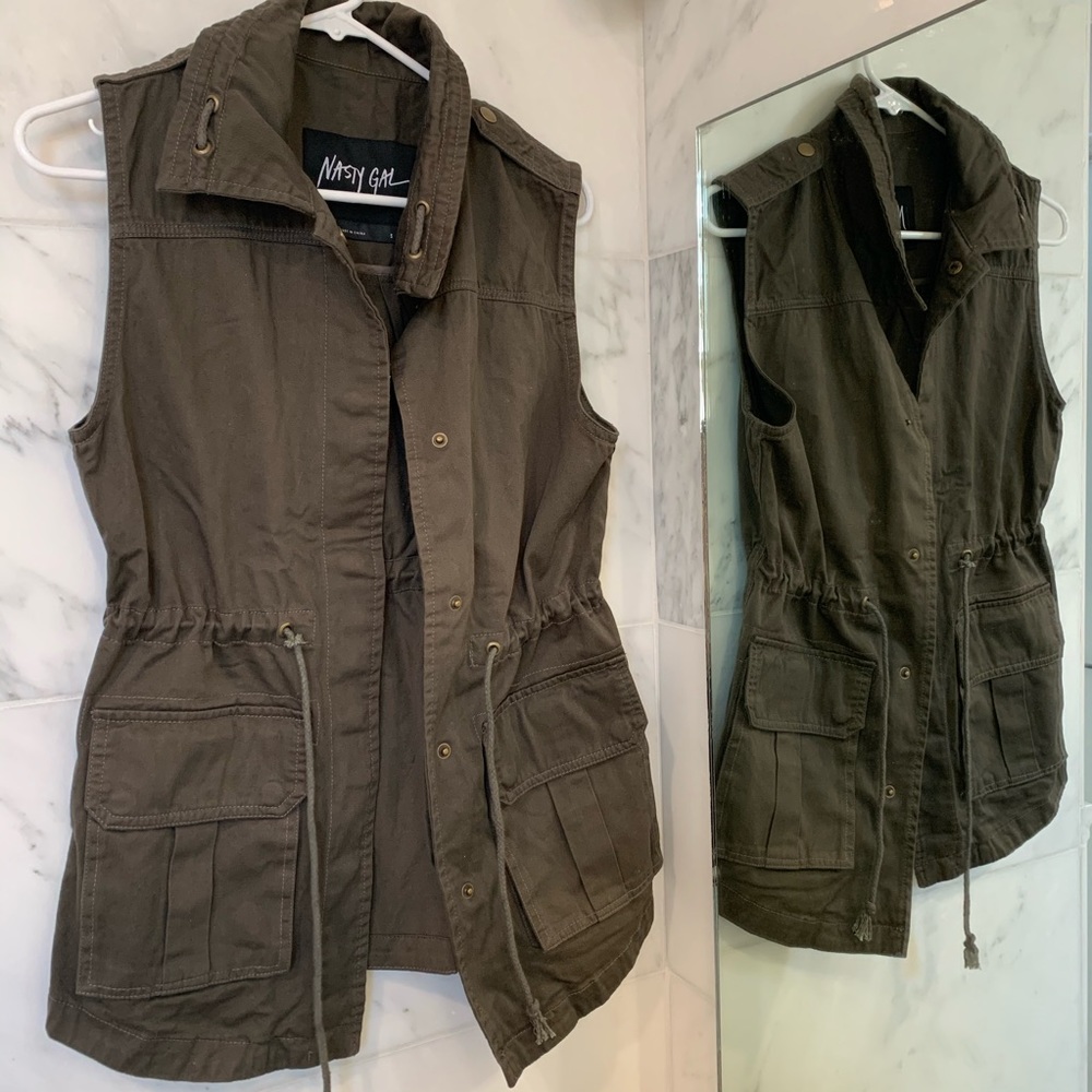 Nasty Gal Green Utility Vest New Size Small